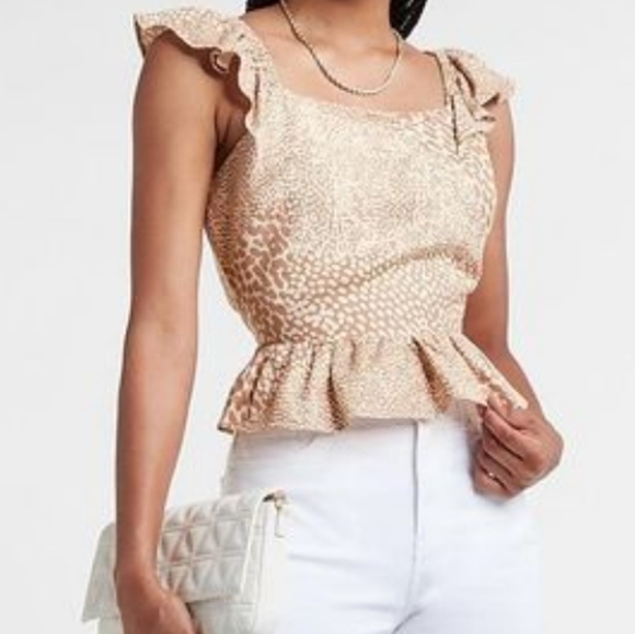 Nwot Express Animal Print Cutout Ruffle Sleeve Peplum - Picture 3 of 7
